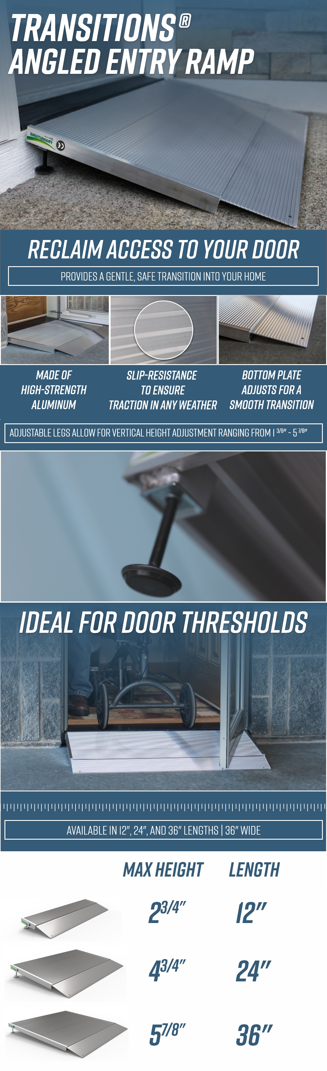 EZACCESS TRANSITIONS Aluminum Threshold Ramp with Adjustable Height 24